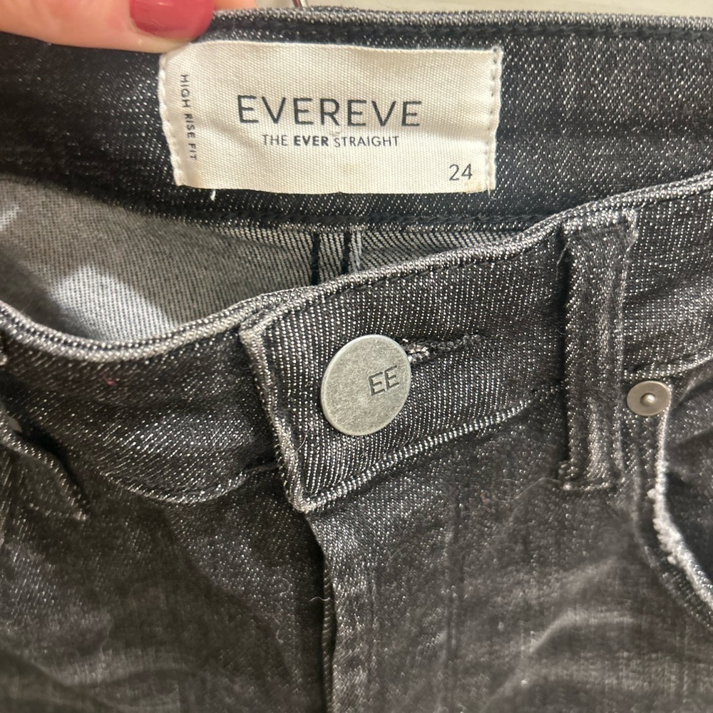 Evereve Jeans Womens 24 Black Raw Hem Ever Straight Stretch - Picture 2 of 6